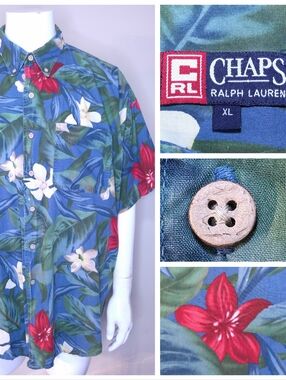CHAPS RALPH LAUREN Vintage Button Up Shirt HAWAIIAN Vtg 90s POLO RL Floral Print